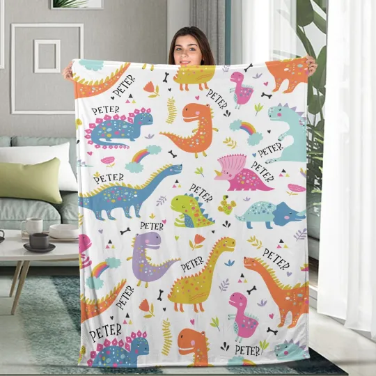 Discover Personalized Dinosaur Blanket, Dinosaur Baby Blanket, Personalized Girl Blanket