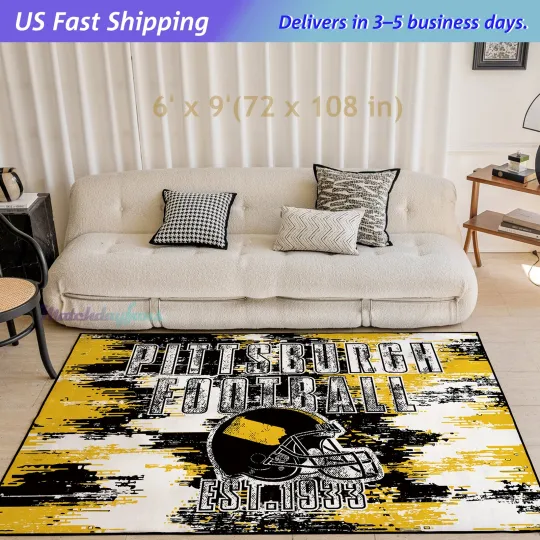 Discover Pittsburgh Football Rug Living Room Carpet Man Cave Decor