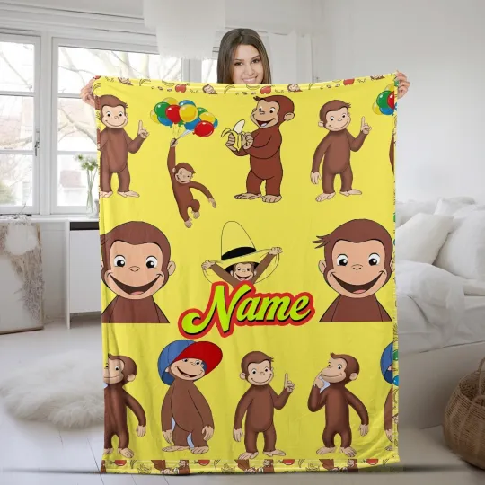 Personalized Curious George Plush Fleece Blanket, Curious George Blanket