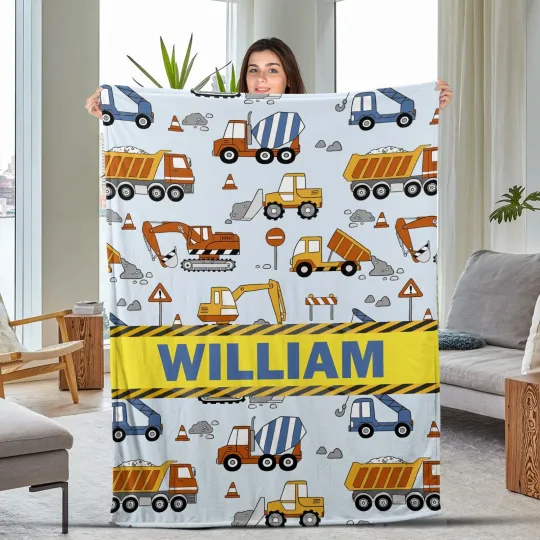 Discover Personalized Construction Plush Fleece Blanket,Personalized Baby Blanket