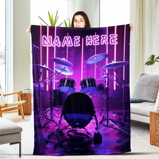 Discover Personalized Drum Kit Blanket, Custom Name Floral Soft Blankets, Gift for Drumme