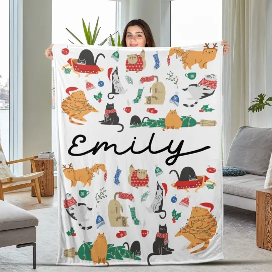 Discover Personalized Christmas Cat Blanket, Cute Cats Blanket, Pets Blankets, Christmas