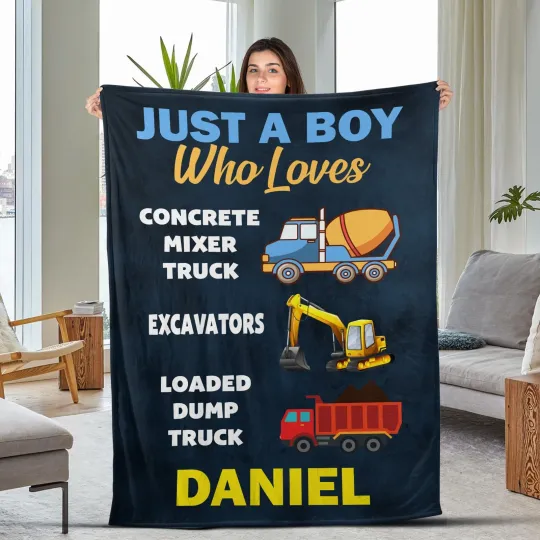 Personalized Construction Blanket,Dump Truck Blanket, Boy Blanket,Tractor Kids
