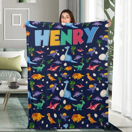 Discover Personalized Dinosaur Plush Fleece Blanket with name, Dinosaur baby blanket