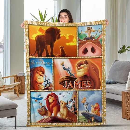 Discover Personalized Lion King Plush Fleece Blanket, Lion King Birthday Gift, Bedding