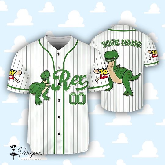 Discover Custom Disney Toy Story Rex Baseball, Custom Disney Toy Story Baseball Jersey, Toy Story TRex Dinosaur Jersey, Dinosaur Jersey.