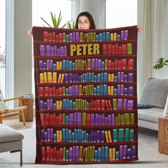 Discover Personalized Book Blanket, Bookshelf Blanket, Custom Name Book Blankets
