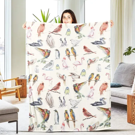 Discover Personalized Bird Blanket, Plush Fleece Blanket Custom Made With Name,