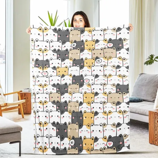 Discover Personalized Cat Blanket, Cute Cats Blanket, Custom Name Blankets, Gift For Cat
