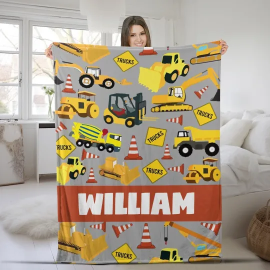 Discover Personalized Baby Blanket, Custom Truck Name Blanket, Builder Plush Baby Blanket