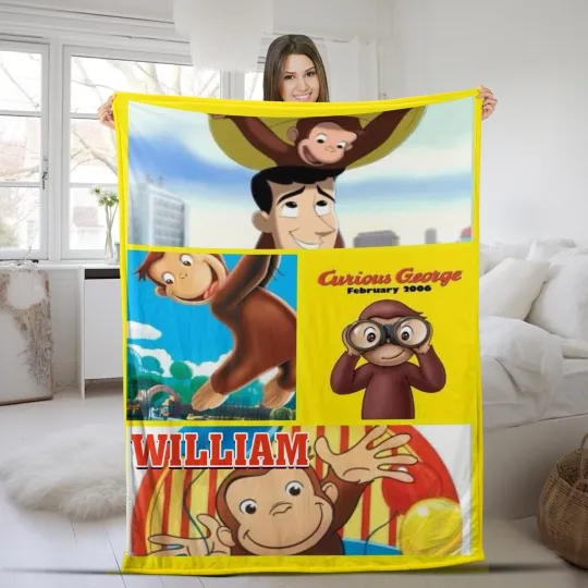 Personalized Curious George Blanket, Curious George Plush Fleece Blanket