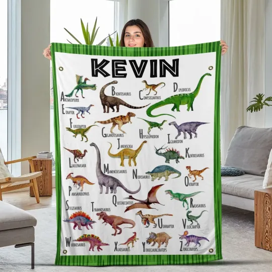 Discover Personalized Dinosaur Blanket for Kids, Dino Fleece Blanket for Boys and girls