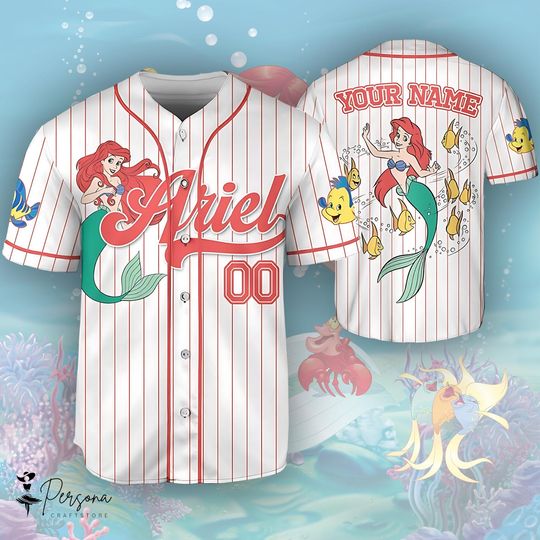 Discover Ariel The Little Mermaid Baseball Jersey, Ariel Mermaid Jersey, Disney Princess Jersey, Ariel Jersey, Ariel Flounder Jersey.