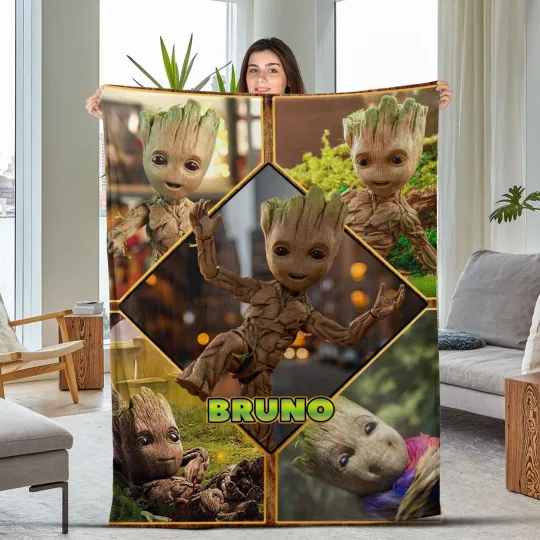 Marvel Groot Plush Fleece Blanket, Groot Photo Blanket, Guardian of The Galaxy