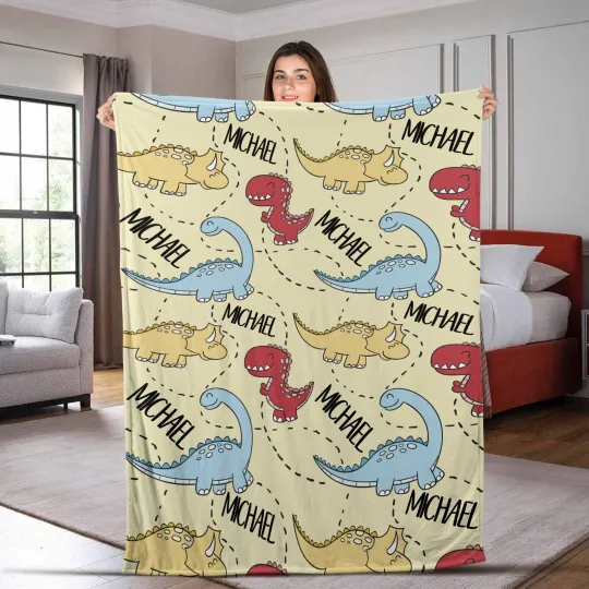 Discover Monogrammed Blanket, Custom Blanket - Dinosaur Print Customized Blanket for Boys