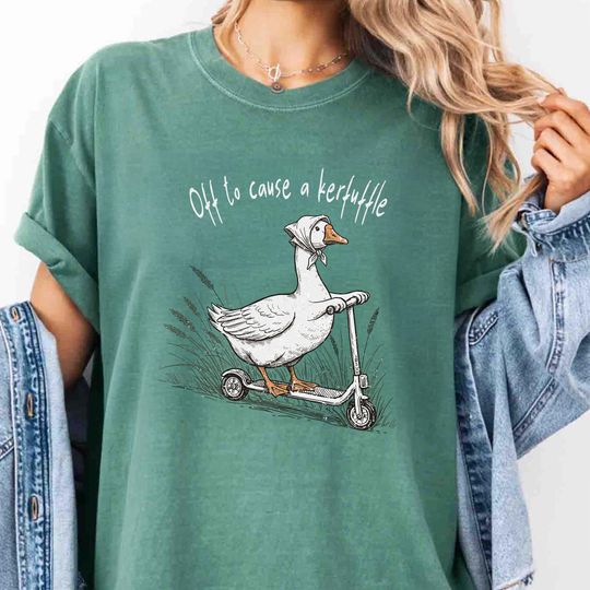 Discover Off To Cause A Kerfuffle Shirt, Funny Goose Scooter Shirt, Silly Animal Mental Health Shirt, Adult Humor Sarcastic Shirt, Animal Lover Gifts