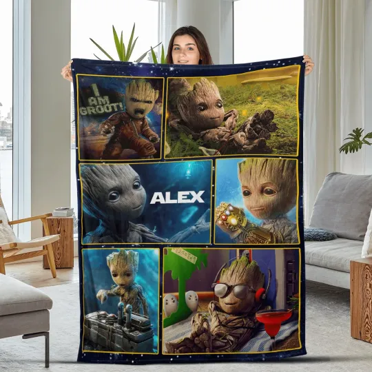 Groot Plush Fleece Blanket, Groot Photo Blanket, Guardian of The Galaxy