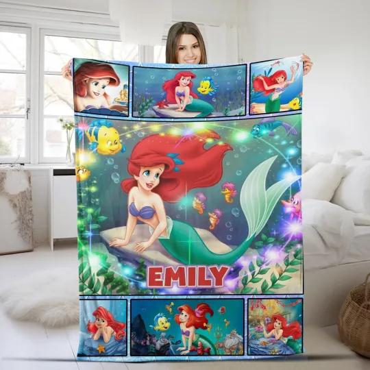 Discover Customized Ariel The Little Mermaid Plush Fleece Blanket, Bedding Blanket
