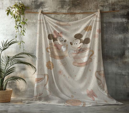 Discover Minky Blanket, Sherpa Fleece, Velveteen Plush, Mickey And Minnie In Teacup, Romantic Anniversary Gift For Her, Valentine's Day Gift