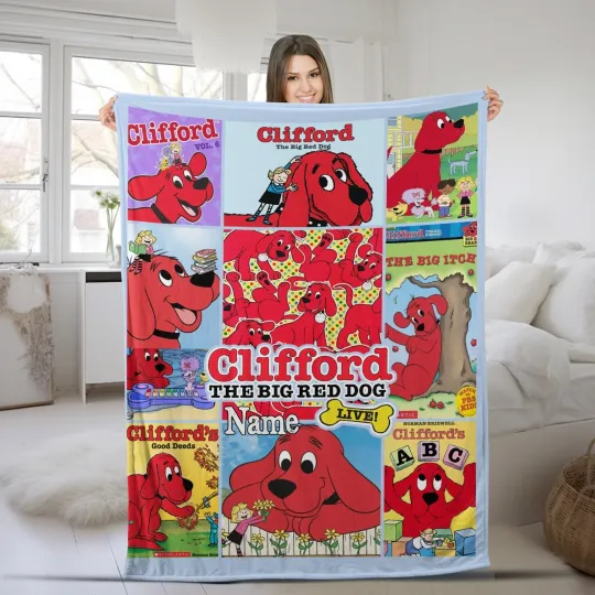 Discover Customized Clifford the Big Red Dog Blanket, Personalized Cute Dog Blanket