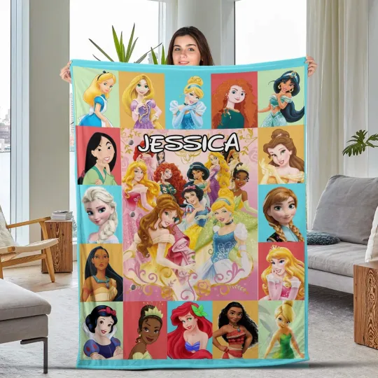 Discover Custom Princess Characters Plush Fleece Blanket Princess Character Birthday Gift