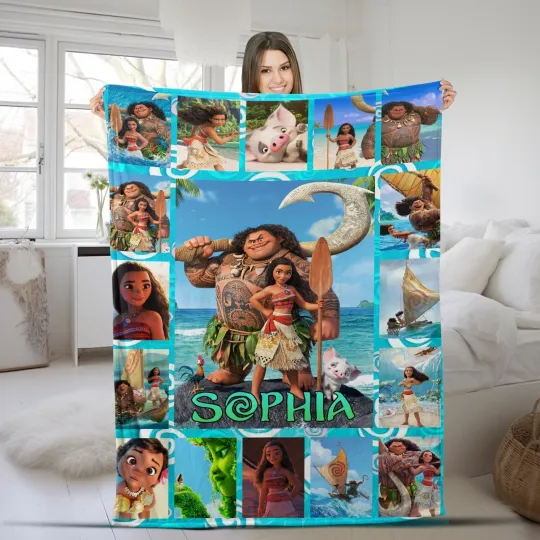Discover Disney Moana Plush Fleece Blanket, Personalized Disney Princess Moana Blanket