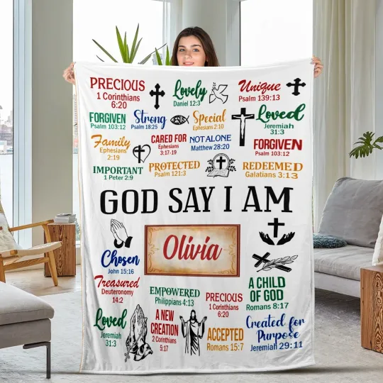 Discover God Say I Am, Custom Name, Personalized Blanket, Inspiration Quote Blanket