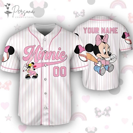 Discover Personalized Minnie Baseball Jersey, Cute Minnie Matching Jersey, Custom Disneyland Shirt, Birthday Baseball Team, Gift For Disney Fan