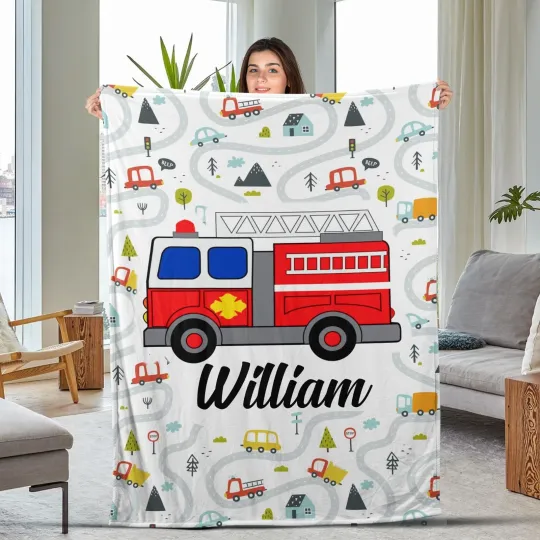 Fire Truck Baby Blanket, Firefighter Baby Blanket, Firefighter Gift For Kids
