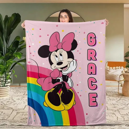 Discover Cute Minnie Blanket, Personalized Disney Character Blanket, Disney Lover Gift