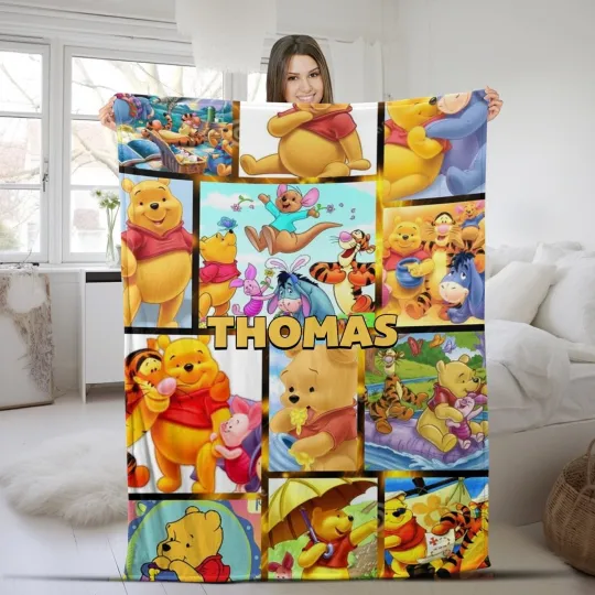 Discover Customized Winnie-the-Pooh Blanket Personalized Photo Flannel Couch Nap Office