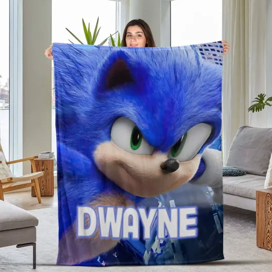 Discover Cartoon Characters Blanket, Custom Name Sonic Hedgehog Blanket, Birthday Gifts