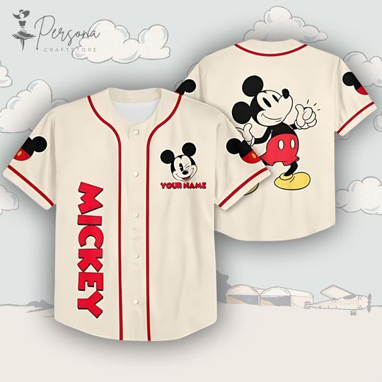 Personalize Disney Mickey Mouse Baseball Jersey, Custom Disneyland Jersey, Baseball Team, Mickey Mouse Baseball Jersey.