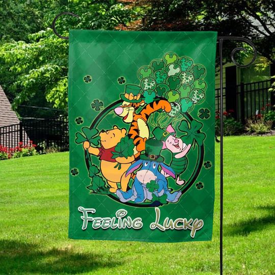 Discover Feeling Lucky, Happy St Patrick's Day Garden Flag, Winnie the Pooh St Patrick's Day,Disney Irish Day,Saint Patrick's Day,Paddy's Day UMVU08