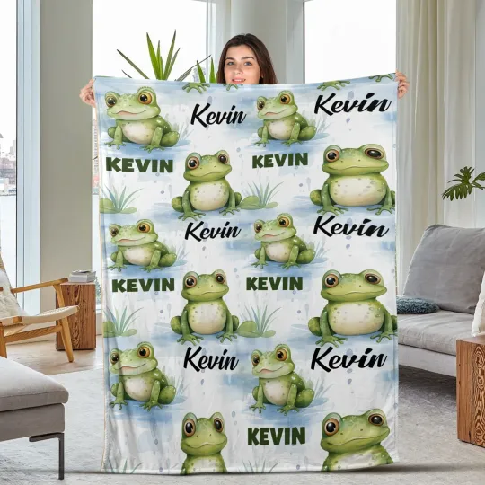 Discover Custom Frog Blanket Personalized Frog Blanket Plush Fleece Blankets for Kids