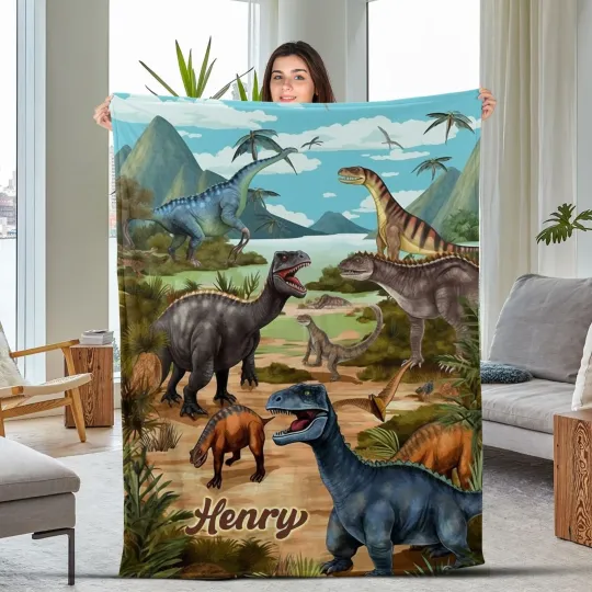 Discover Custom Plush Fleece  Blanket Personalized Blanket, Custom Dinosaur Blanket
