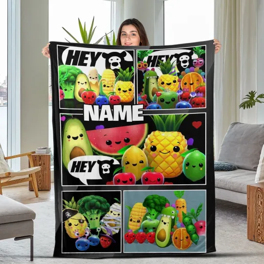 Discover Custom Fruit Plush Fleece  Blanket, Fruit Kids Bedding Set, Fruit Baby blanket
