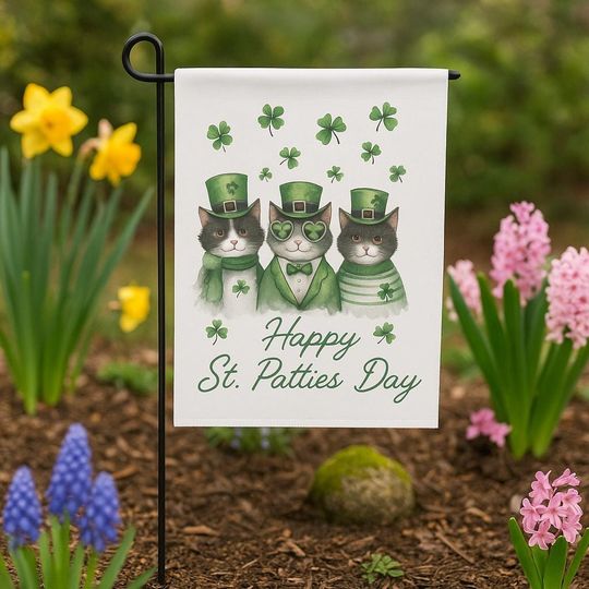 Discover St. Patty Cats garden flag | Garden Banner, St.Patricks Day flag cats, and clover