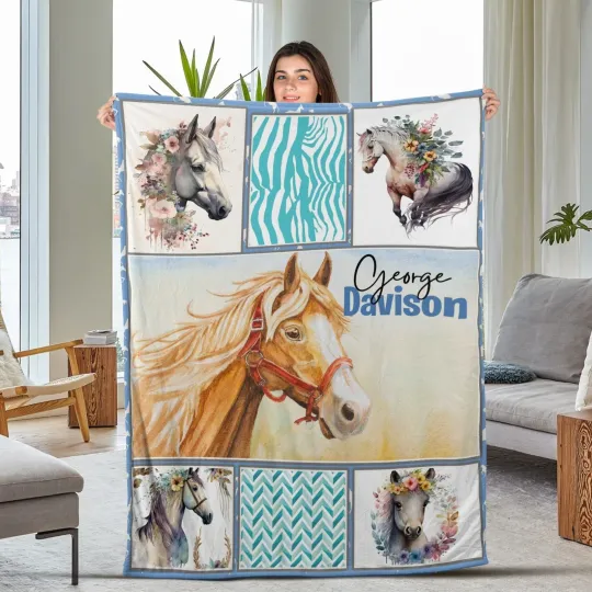 Discover Custom Horse Plush Fleece  Blanket, Horse Baby Blankets, Horse Lover Gift