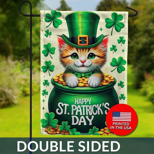 Discover St. Patrick's Day Cat Garden Flag  Double Sided Irish Shamrock