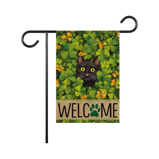 Discover St Patrick's Day Garden Flag, 12x18 Inch Double Sided, Irish Shamrock Yard Decorations, Black Cat Welcome Flag, Shamrocks Holiday Flag