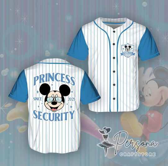Discover Disneyland Dad Baseball Jersey, Two-Sided Mickey Mouse Princess Security Baseball Jersey.