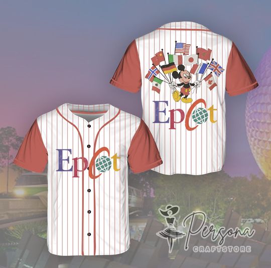 Discover Epcot Baseball Jersey, Mickey Flags Of Nations Vintage 90's Style WDW Unisex Tee, Disney Epcot World Tour Jersey.
