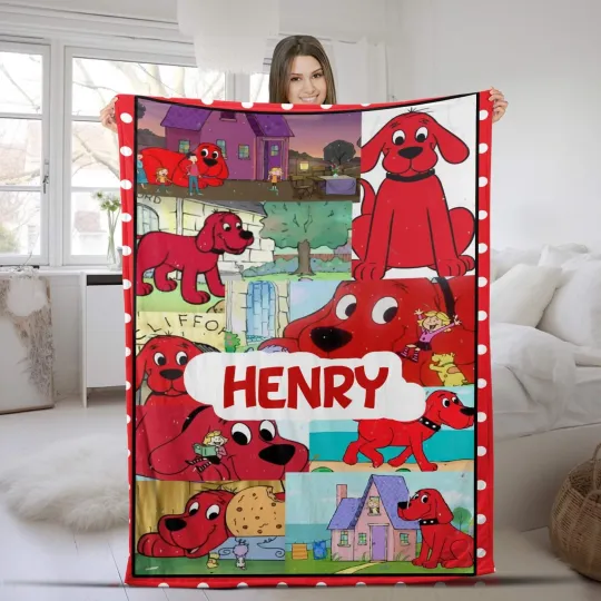 Discover Personalized Clifford the Big Red Dog Plush Fleece Blanket, Clifford Blanket
