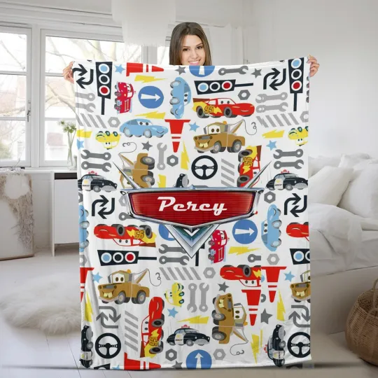 Discover Personalized Disney Cars Plush Fleece Blanket, Custom Name Pixar Cars Blanket