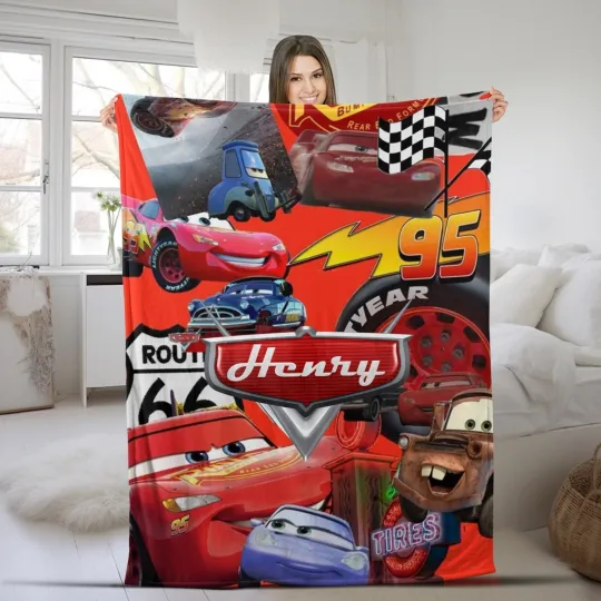 Discover Personalized Disney Cars Plush Fleece Blanket, Custom Name Pixar Cars Blanket