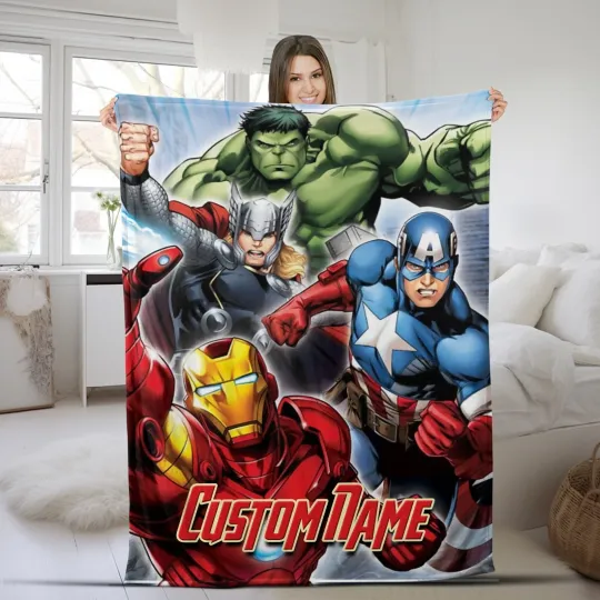 Avengers Plush Fleece Blanket, Avengers Heroes Iron Man Captain America Blanket