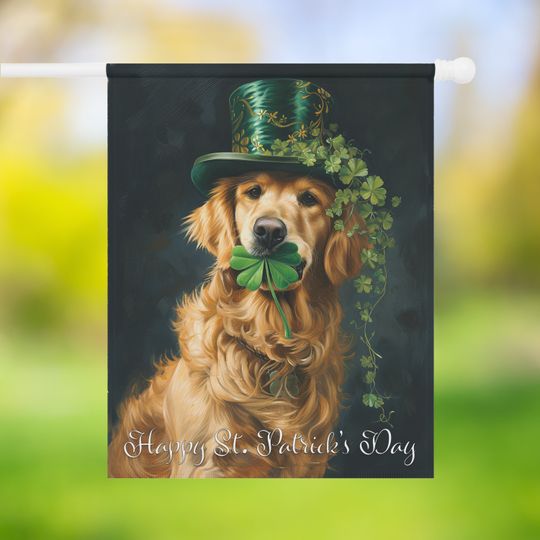 Discover Happy St Patrick's Day Garden Flag Golden Retriever House Flag Funny Saint Pattys Outdoor Decor Lucky House Flag St Patricks Day Decor Gift