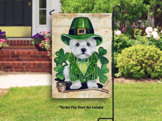 Discover Pet Garden Flag, Dog Flag For Dog Lovers, Dog Owner Gift, Westie St Patrick's Day Flag, St Pattys Outdoor Flag, Happy St Patricks Day Decor
