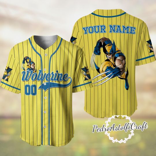 Discover Personalized Claw Hero Baseball Jersey, Yellow Action Hero Shirt, Custom Name Number Comic Style Jersey